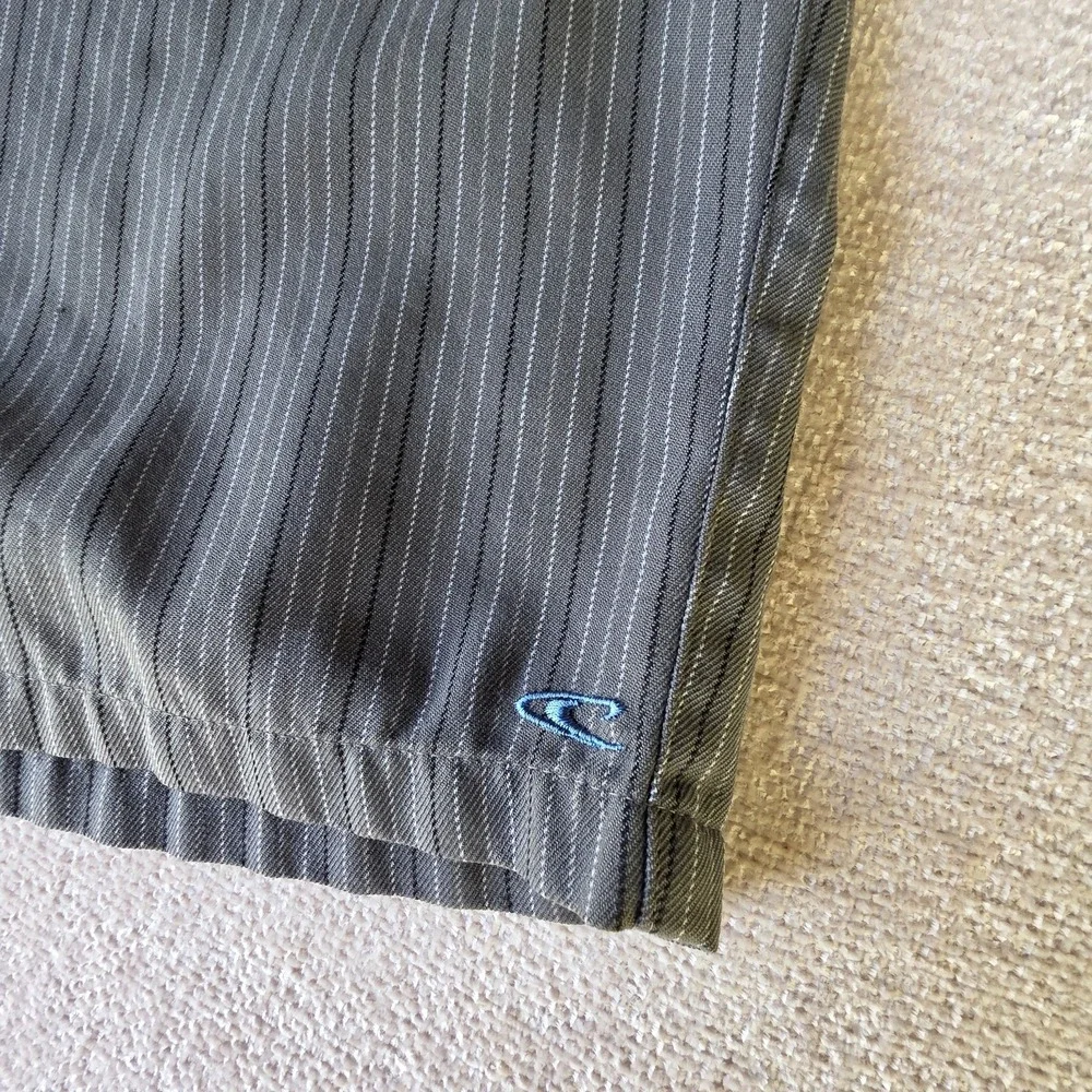 O'Neill Shorts Mens 33 Gray black striped Chino‎ Shorts Flat Front Zip Fly Surf